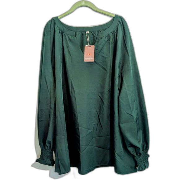 Yesfashion Tops - Women's Long Sleeve Blouse -Yesfashion- Green Size 4XL NWT